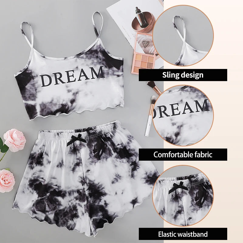 Two Piece Women's Printed Sleeveless Casual Pajama Set Summer Women's Suspender and Camouflage Shorts Fashion Pajama Set