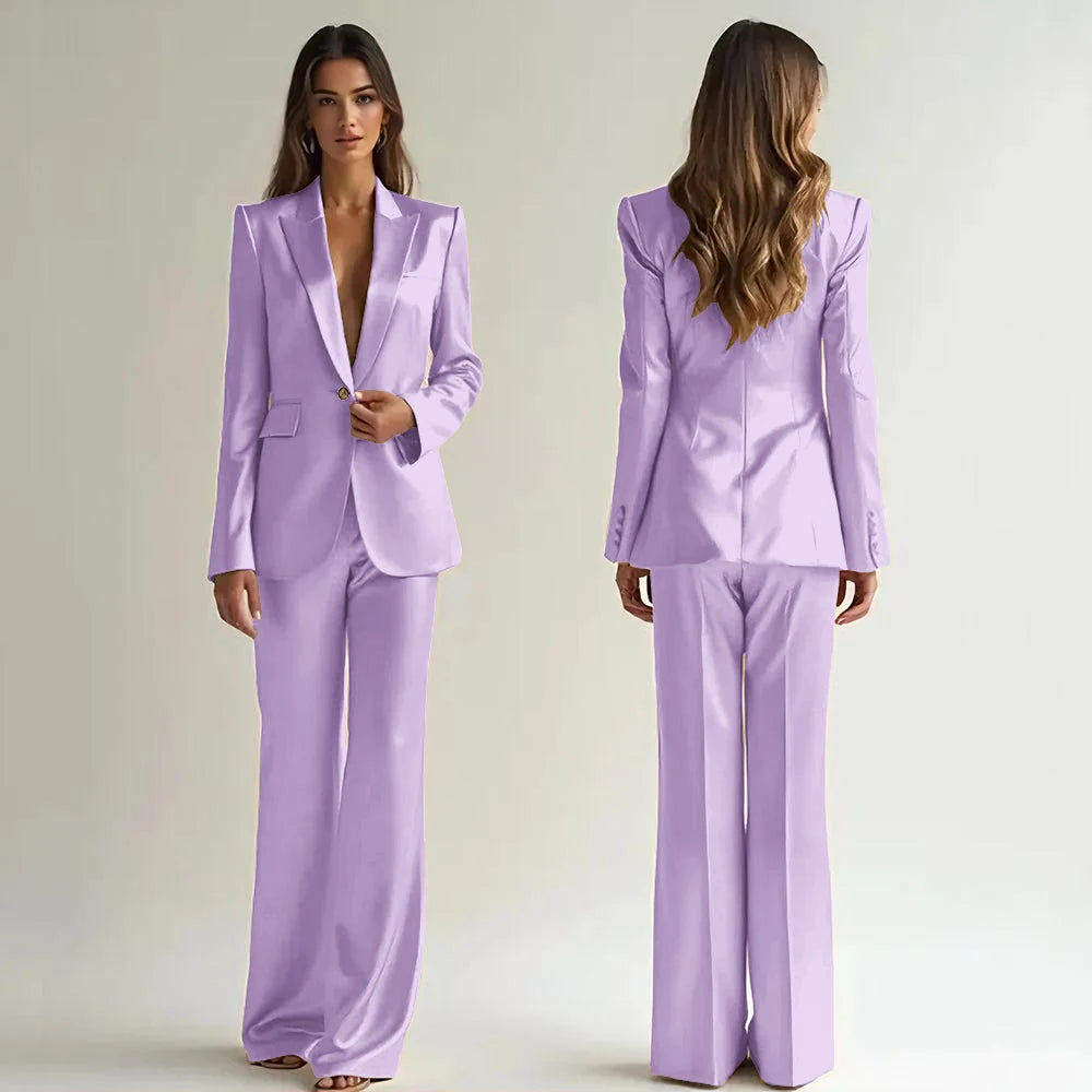 Luxury High Quality Women 's Suit One Button 2 Piece Jacket Pants Female Clothing Slim Fit Smart Office Banquet Lady Blazer Set