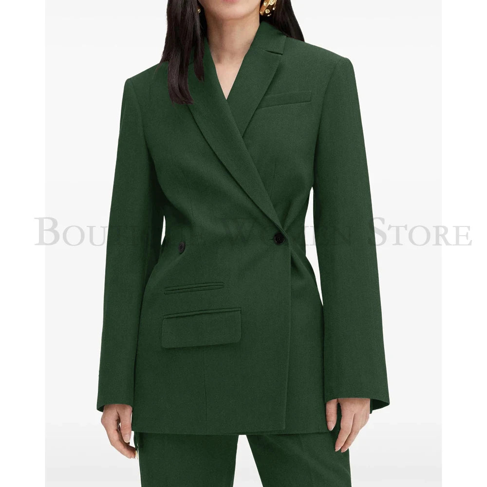Elegant Brown Women Suits Formal Double Breasted Slim Fit Blazer Elegant Office Lady 2 Piece Jacket Pants Outfits Clothing