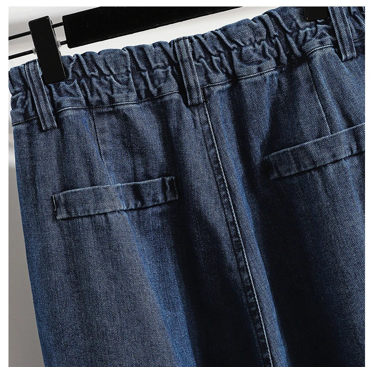 Oversized Women Jeans Spring Elastic Waist Wide Leg Loose Denim Harem Pants Large Size Female Baggy Pants
