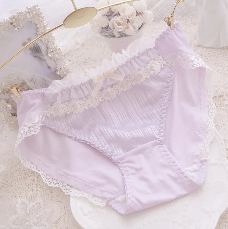 Cotton Ruffle Cute Lovely Sweety Girl Panties Bow Japanese Princess Style High Elasticity Breathable Sexy Women Underwear Breifs