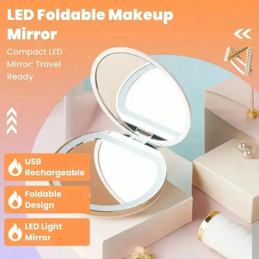 2026 Makeup mirror, the perfect gift for female friends, Portable Foldable Makeup Mirror, 1 Count Glam Travel Makeup Mirror With LED Light, Compact Mirror For Women, Pocket Size Makeup Tools, Travel Hand Mirror