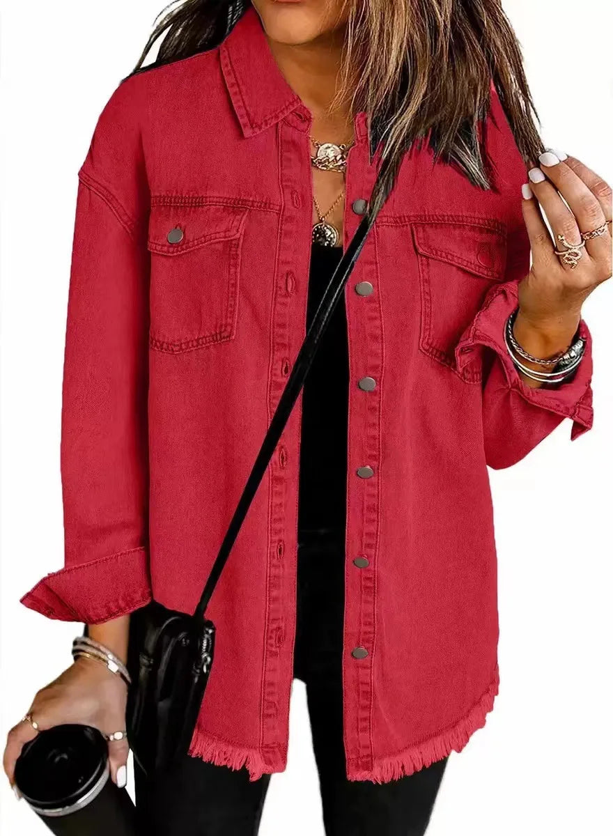 Coat Women Denim Coats Single Breasted Casual Turn Down Collar Y2k Streetwear Jackets Mom Jeans Splice Loose Jacket 2025