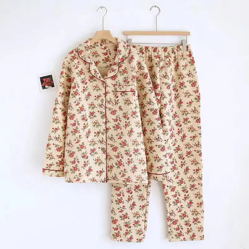 Japanese ladies pajamas set 2026 new autumn and winter air cotton layer thickening long-sleeved cute home clothes pure cotton