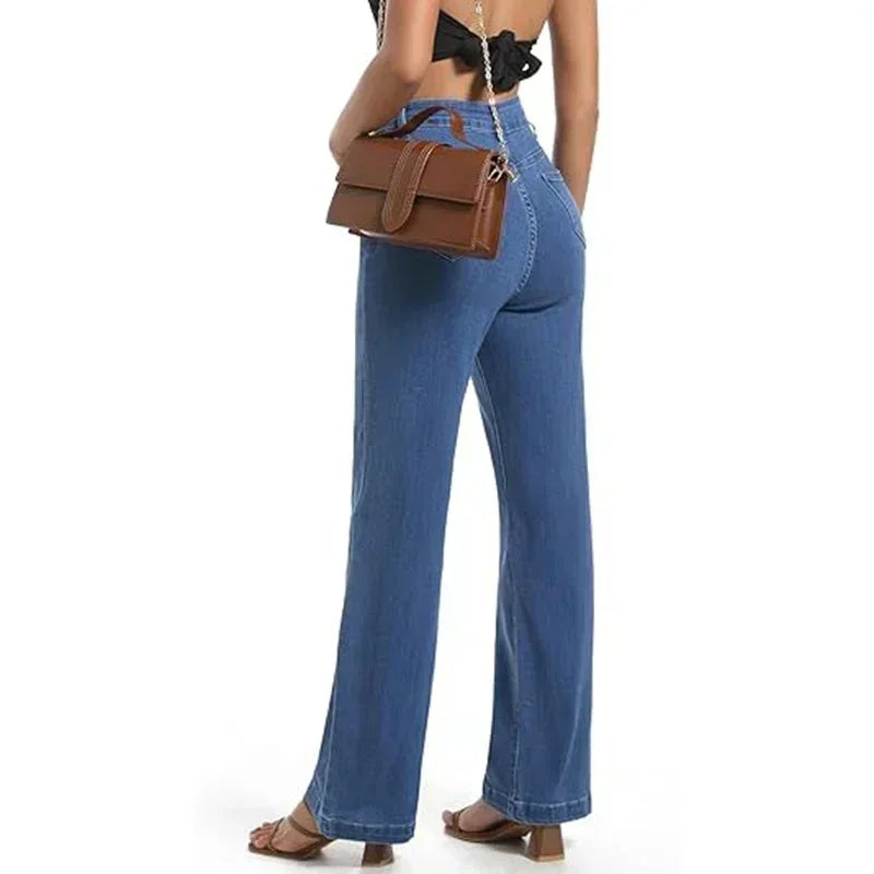 Women High Waist Straight Leg Jeans Female Comfortable Stretch Basic Denim Pants Woman Classic Cheap Black Gray White Trousers