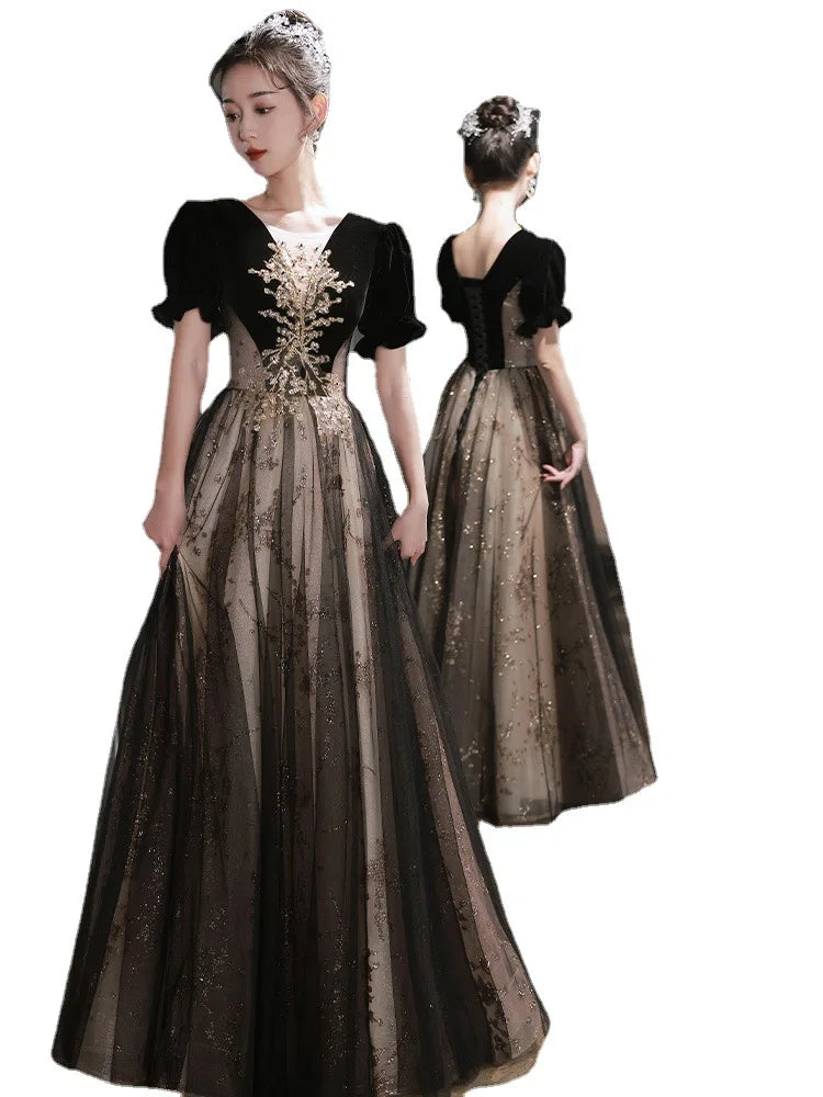 Elegant Women Evening Dress Light Luxury Vintage Appliques Long Banquet Gowns Female Formal Party Dresses Prom graduation dress