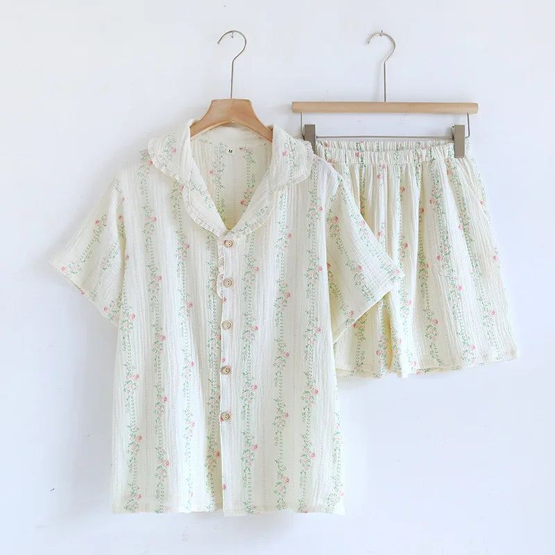 100% Cotton Gauze Women Pajamas 2025 New Spring/Autumn Sleepwear Female 2 Piece Set Nightwear Lady Pyjamas Loungewear