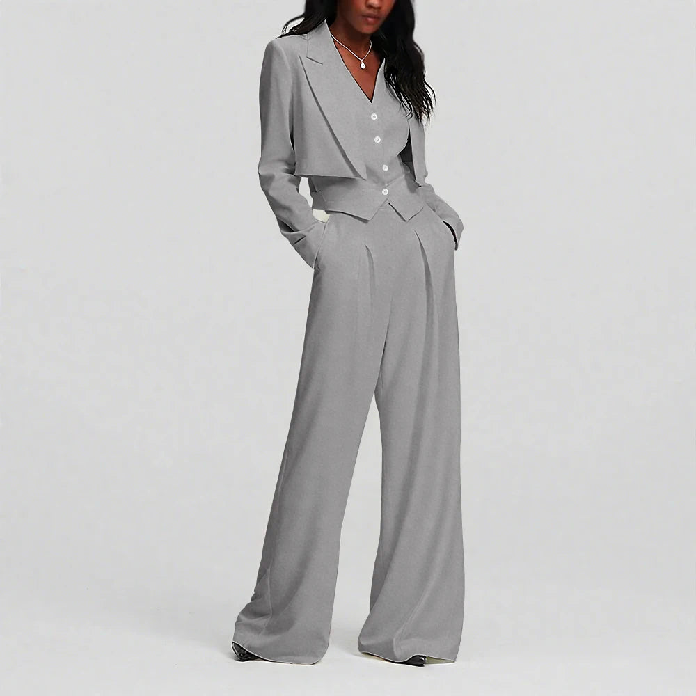 Elegant Ivory White Single Button Women Pants Set New Female Three Pieces(Blazer+Trousers+Vest) conjuntos para mujeres 3 piezas