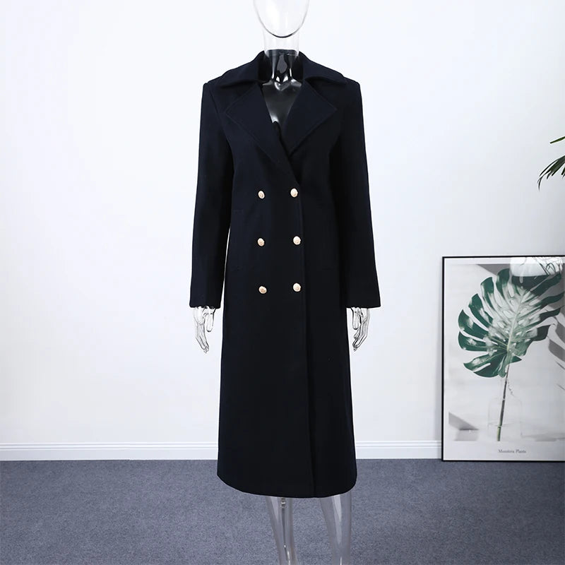 Elegant Stand Collar Long Woolen Coat Women Loose Full Sleeve Single Breast Warm Overcoat 2026 Spring Lady Outwear New