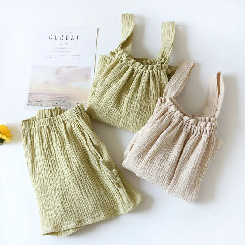 Fdfklak Pijamas Sexy Mujer Summer Sleeveless Gauze Cotton Women's 2 Piece Set Pyjamas Elegant New Soft Home Nightwear