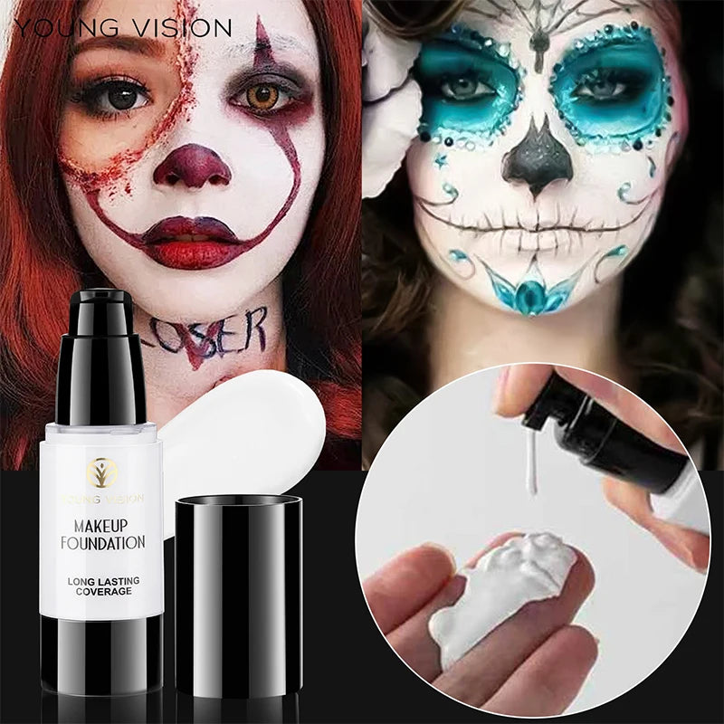Pure White Liquid Foundation Long-lasting Waterproof Concealer Face Makeup Foundation for COS Stage Christmas Carnival Makeup