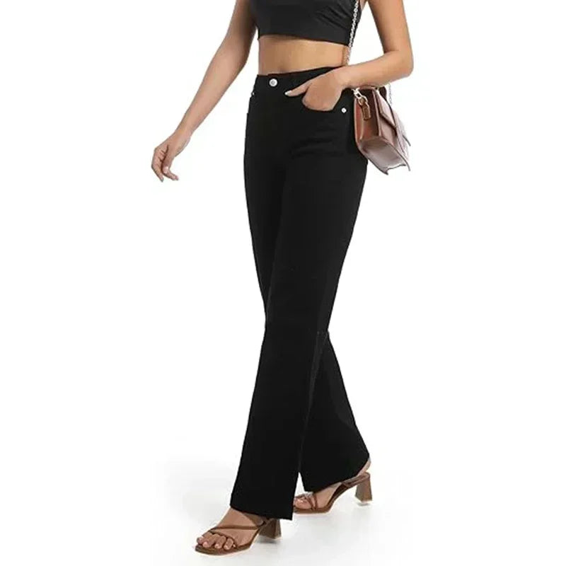 Women High Waist Straight Leg Jeans Female Comfortable Stretch Basic Denim Pants Woman Classic Cheap Black Gray White Trousers