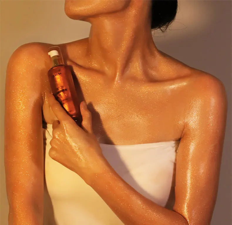 100ml Body Shimmer Oil Highlighter Face Brighten Glitter Bronzer Pearl White Rose Gold Skin Glow Illuminator Makeup Shine Liquid