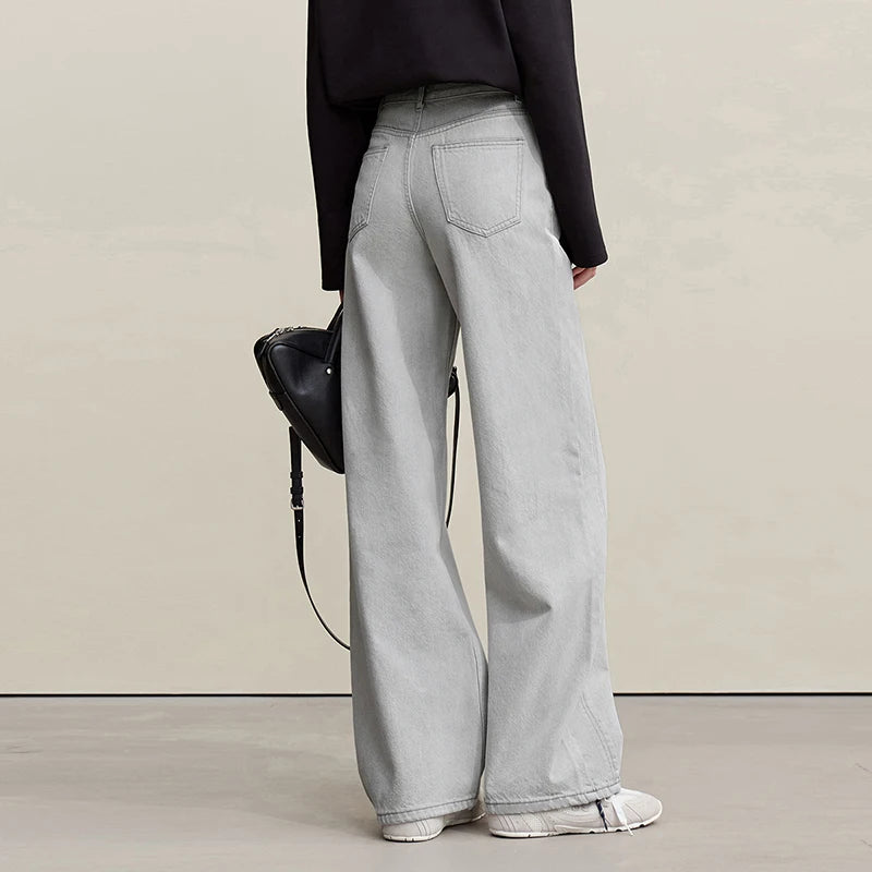Amii Women's Jeans 2026 Spring New Casual Solid Color Cotton Straight Women's Pants Versatile Long Denim Trousers 12621038