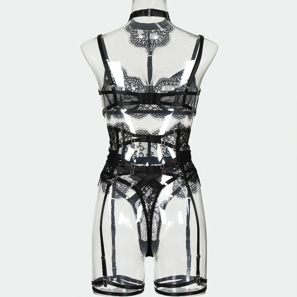 MUZISKAT 2025 New Lace Splicing Body Shaping Erotic Suit See-Through Neck Sexy Lingerie Four-Piece Set