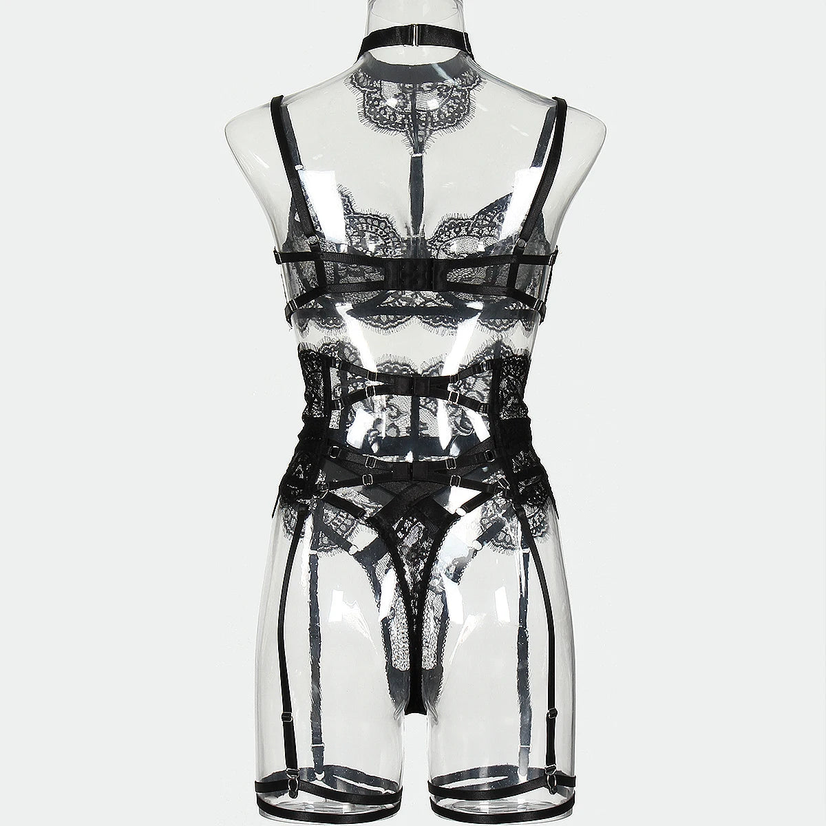 MUZISKAT 2025 New Lace Splicing Body Shaping Erotic Suit See-Through Neck Sexy Lingerie Four-Piece Set