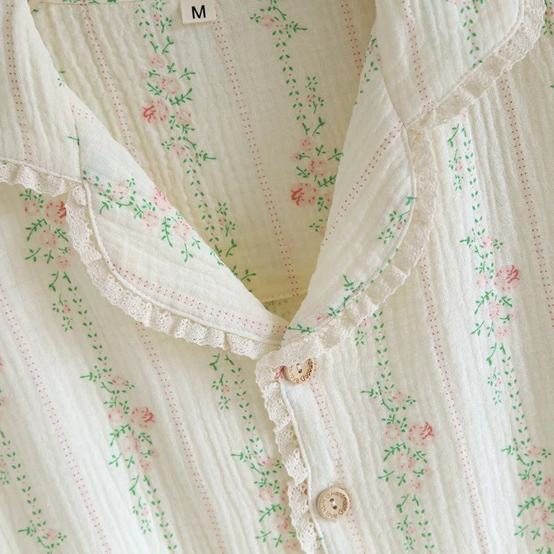 100% Cotton Gauze Women Pajamas 2025 New Spring/Autumn Sleepwear Female 2 Piece Set Nightwear Lady Pyjamas Loungewear
