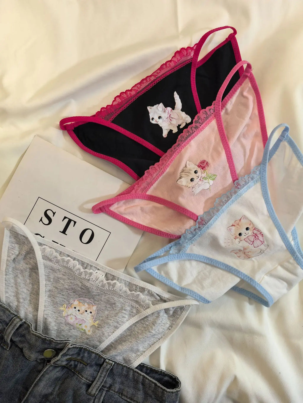 Retro Panties Japanese Sweet Cool Kitten Underwear Female Y2K Lace Girls Panties Cotton Crotch Women's Intimates Briefs Lingerie