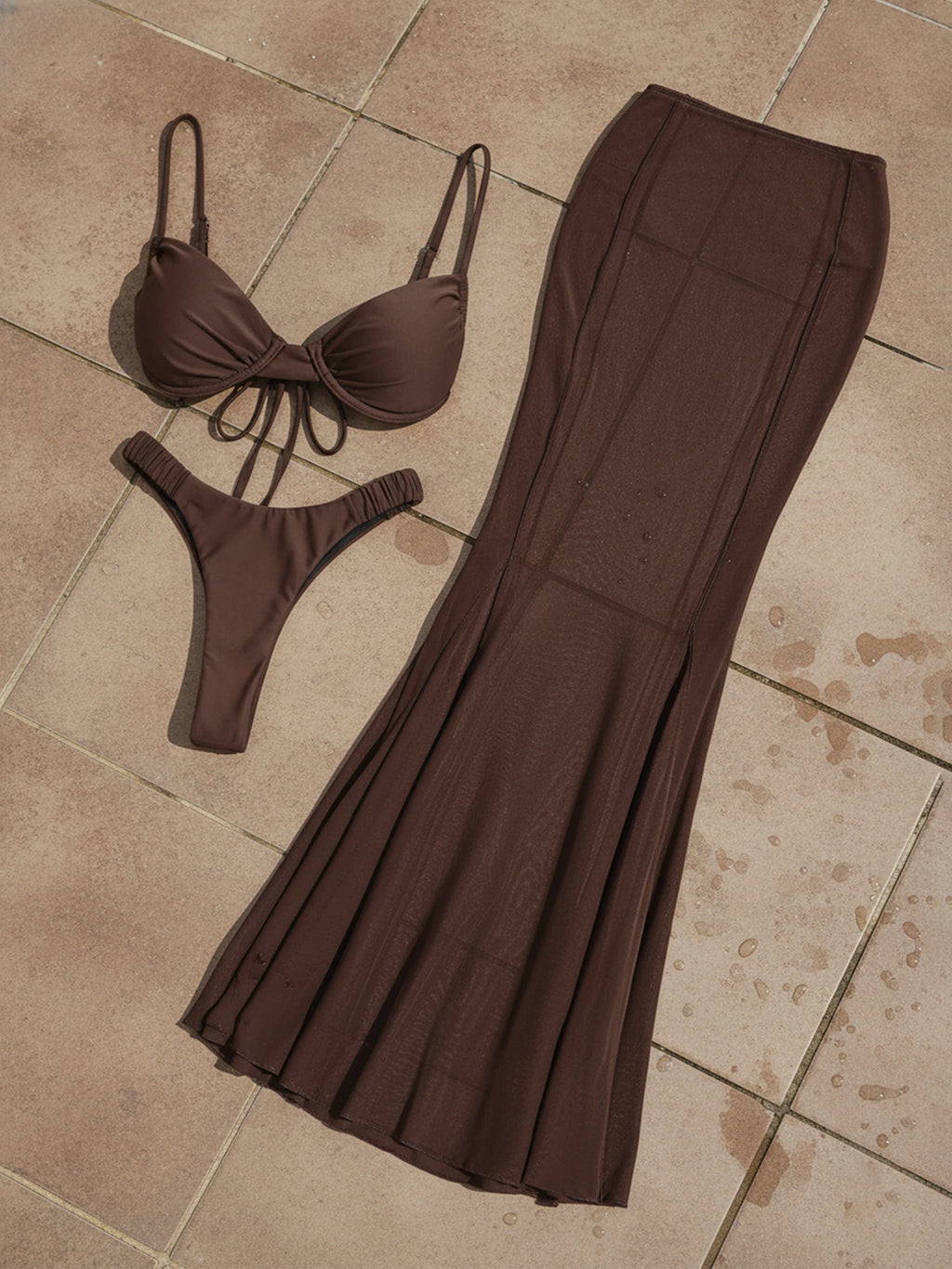Chic 3 Piece Bikini Set Ruched Bathing Suit with Coverup Skirt 2025 New Beachwear Push Up Swimsuit Nightclub Party Dress K268
