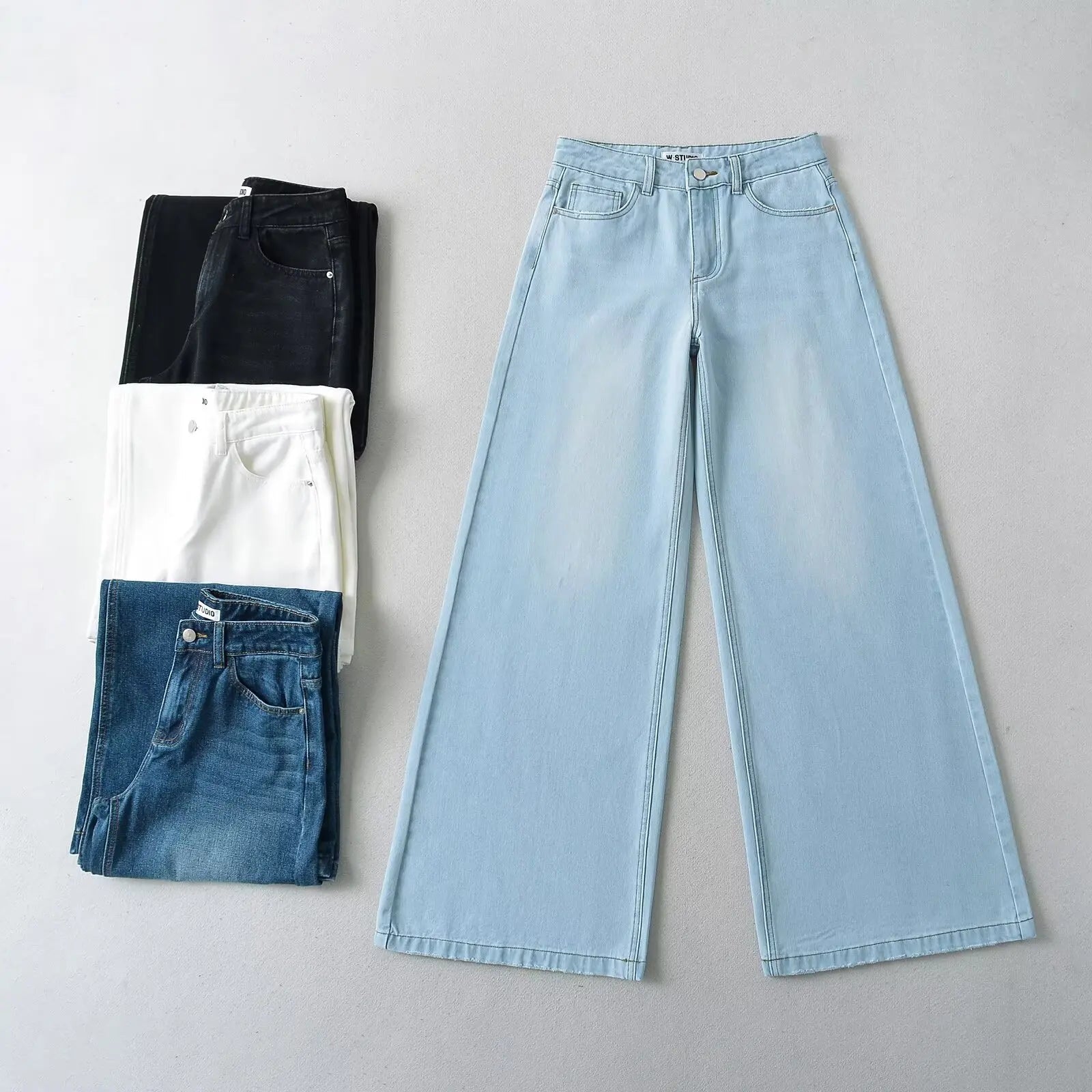 Women's Denim Pants Baggy Jeans Y2k Vintage Flared Wide New Low Waist Rise Oversize Pant Harajuku Fashion Woman Trousers