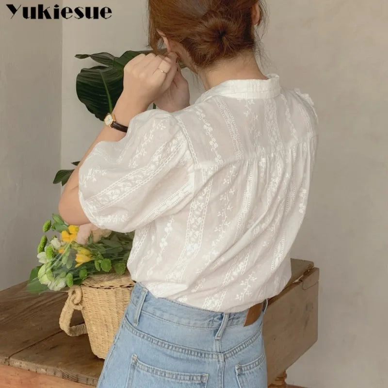 Shirts Women short sleeve V-Neck blouse shirts and tops  Korean Style Womens Clothing Elegant Leisure Chiffon blouses