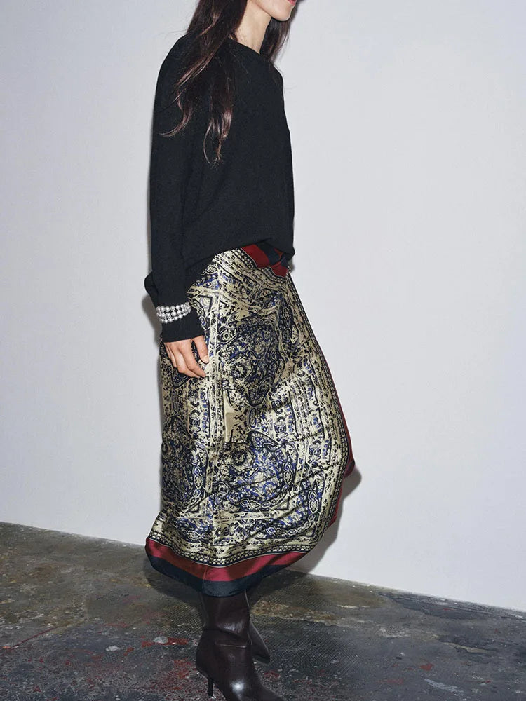 Autumn New Arrival ZA2025 Women's Faionable Versatile Paisley Wrap Skirt f-length Skirt 90700 330 Ethnic Stage Costume