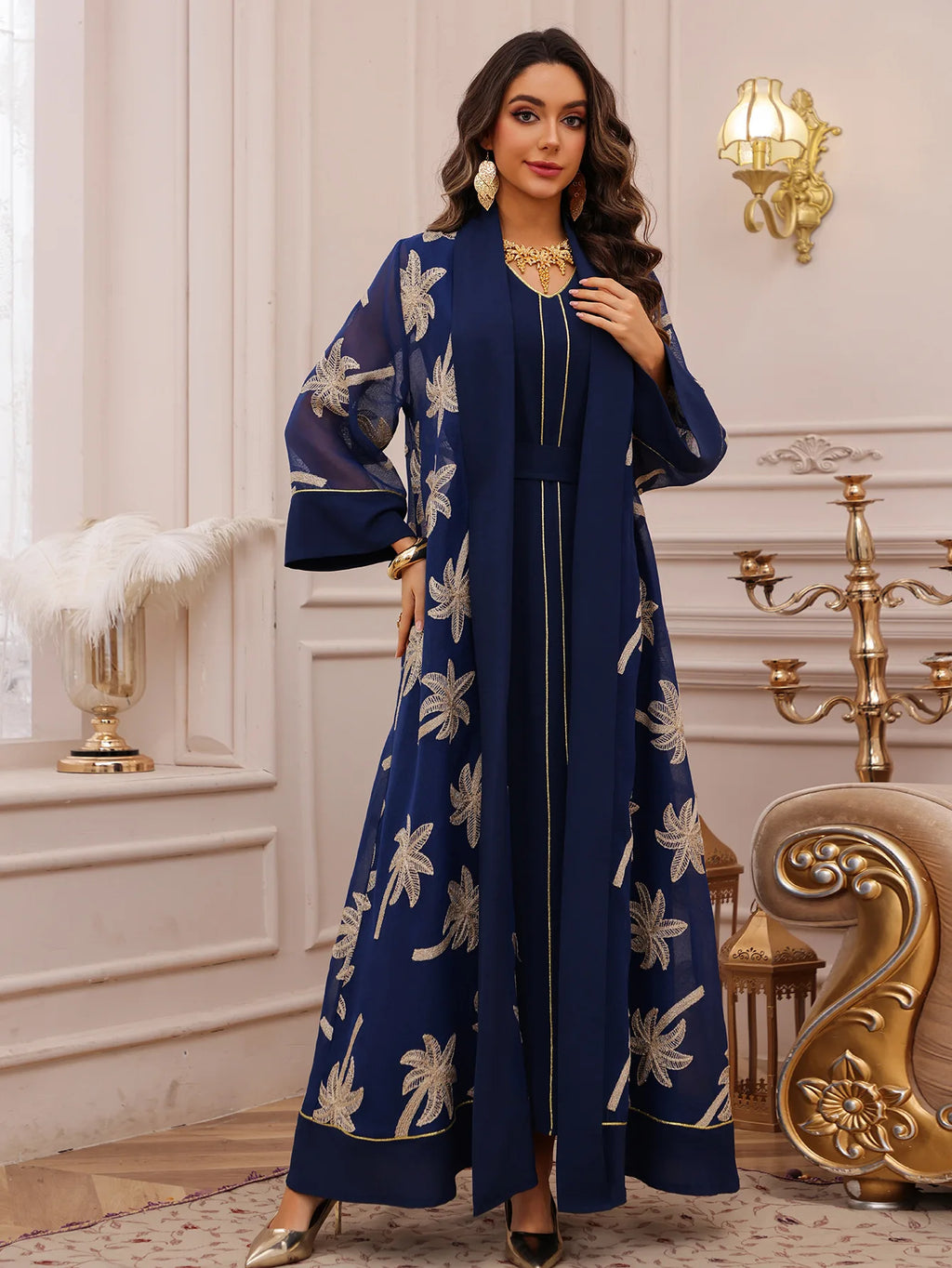 Eid Women Dress Muslim Abaya 2 Piece Set Musulman Ensembles Party Jalabiya Ramadan Abayas Vestidos Largos Kaftan Arab Long Robe