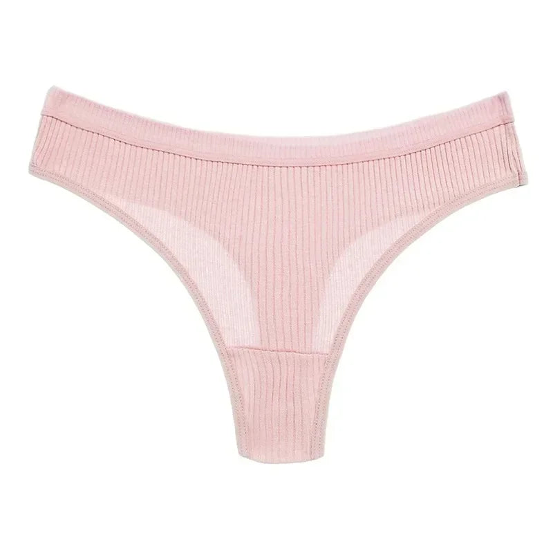 Women's Panties Seamless Ribbed Thongs Low Waist Underpants Comfortable Cotton G-strings Solid Color Underwear Female Lingerie