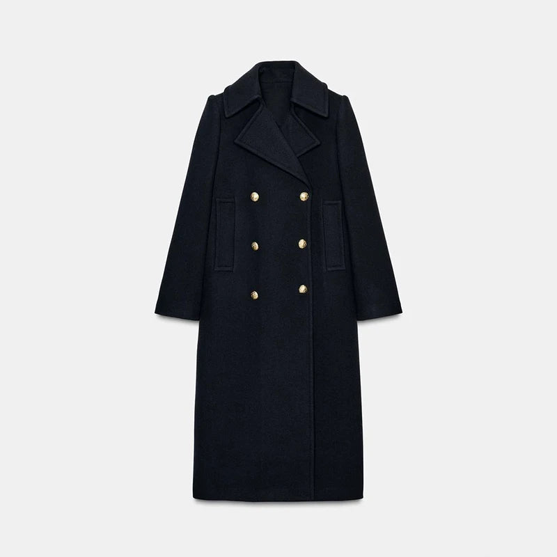 Elegant Stand Collar Long Woolen Coat Women Loose Full Sleeve Single Breast Warm Overcoat 2026 Spring Lady Outwear New