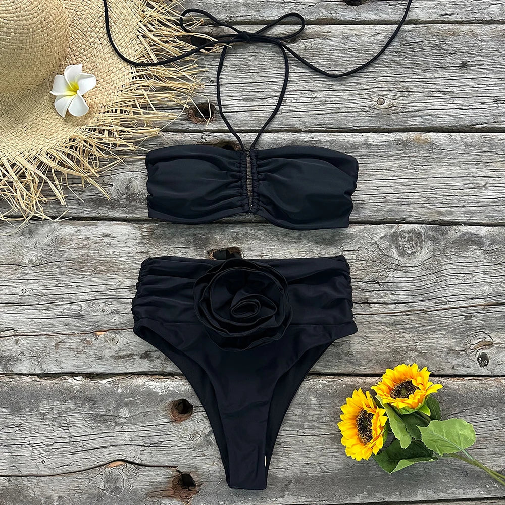 Two-Pieces Women Floral Lace Up 2023 Push-Up Padded Bra Red Bikini Set Swimsuit Swimwear Bathing Suit Beachwear Biquini