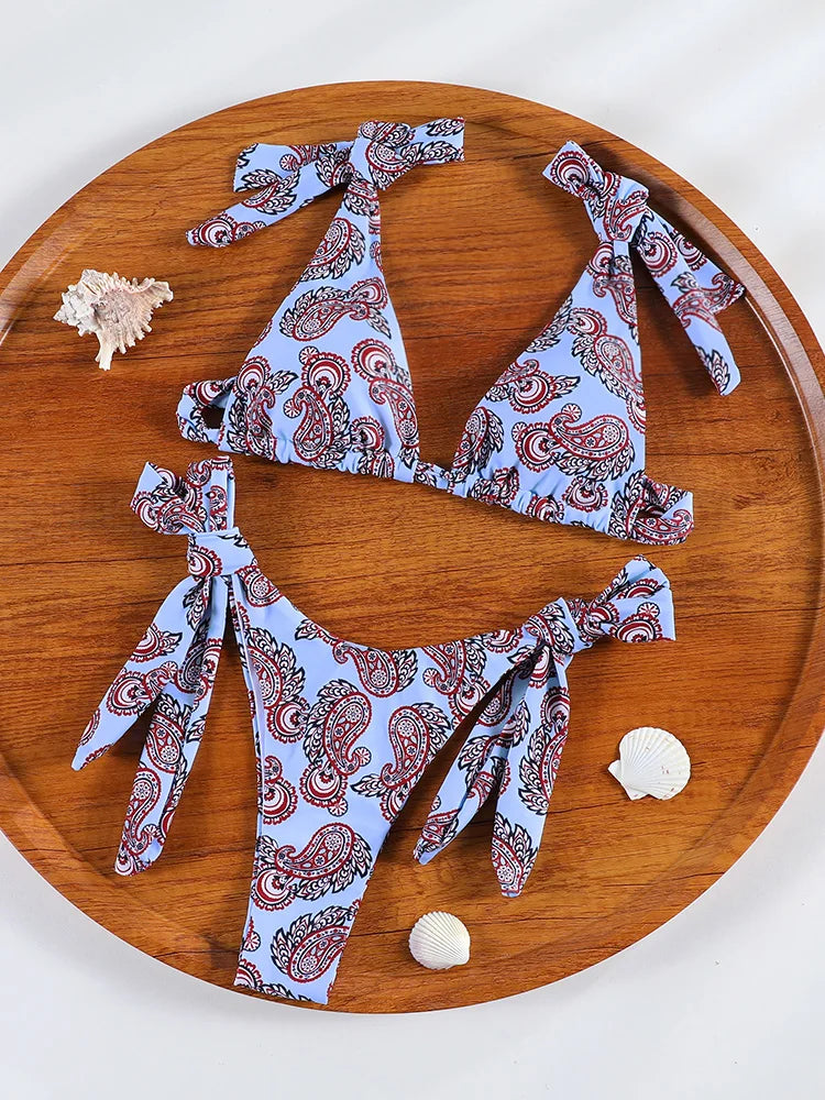 ZRTAK Purplish Blue Women Swimwear Bikinis Thongs Swimsuit Knot Biquini Beachwear Solid Bathing Suit Sexy Two Piece Bikini Sets