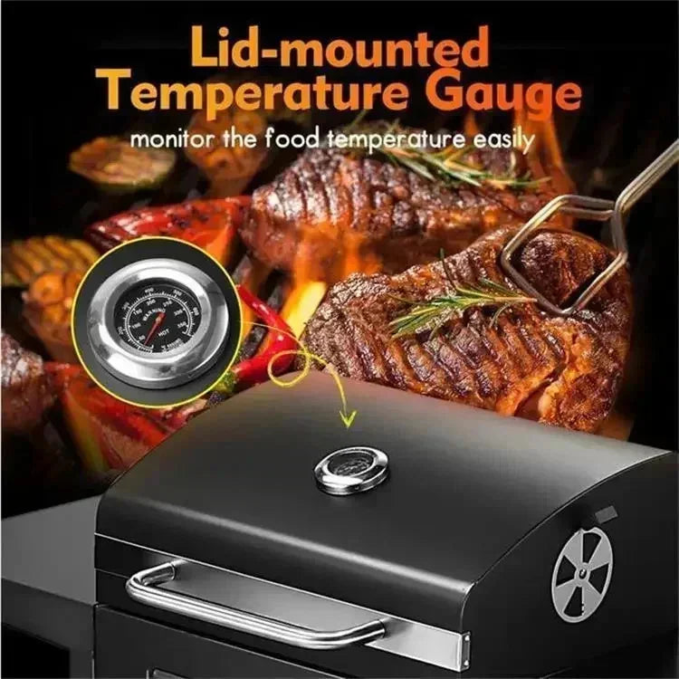 Large Charcoal Grill Smoker BBQ Grill Outdoor Camping Stove with Wheels Heavy Duty Portable Barbecue for Home Party Garden
