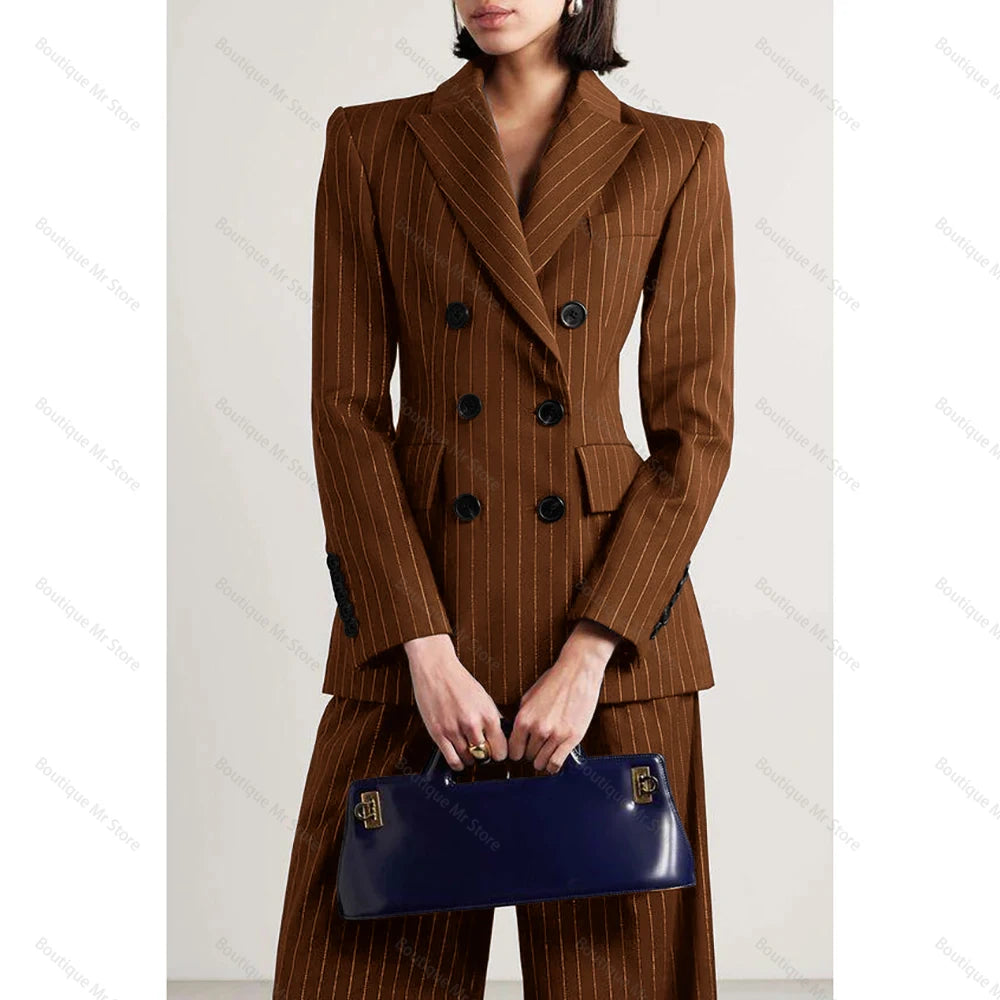Slim Chic Double Breasted Women Pants Set High-end Female Two Pieces(Jacket+Trousers)أطقم بناطيل