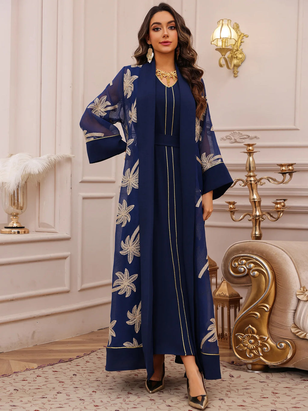 Eid Women Dress Muslim Abaya 2 Piece Set Musulman Ensembles Party Jalabiya Ramadan Abayas Vestidos Largos Kaftan Arab Long Robe