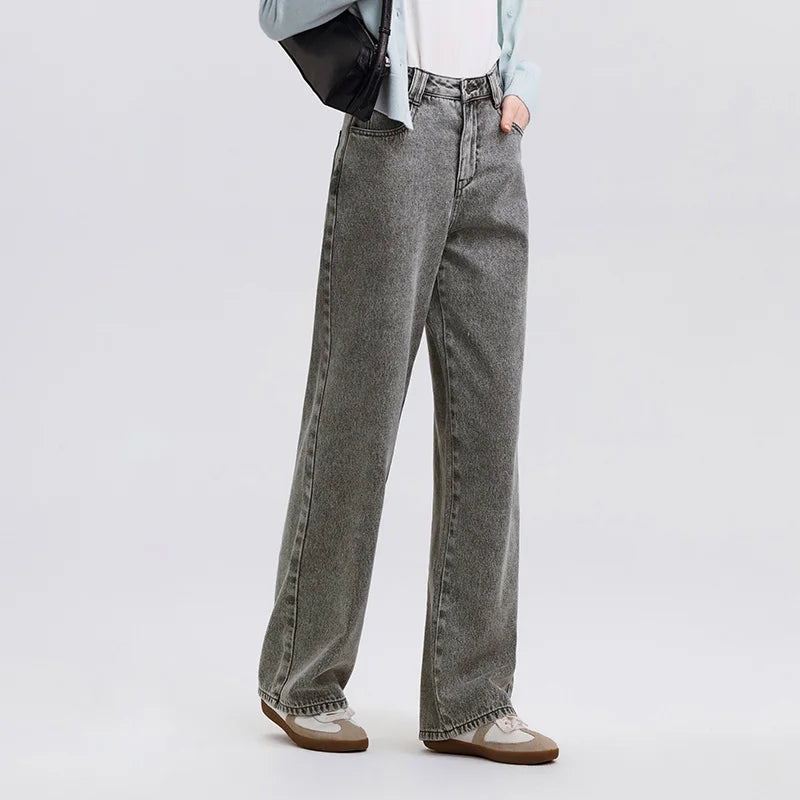Semir Jeans Women Heightening Pure Cotton Long Trousers Autumn 2024 New Flesh-hiding Wide-leg Trousers