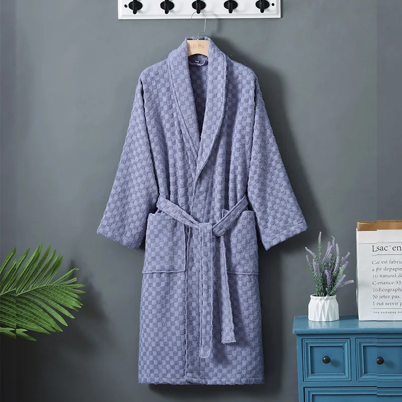 Cotton Bathrobe Towel Material Water Absorbent Quick-Dry Sleep Robes for Couples Spring and Autumn Bath Towel