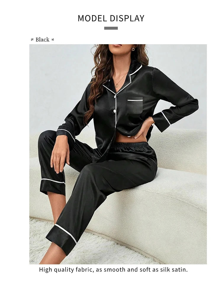 Plus Size Ice Silk Pajamas Women Long-Sleeved Solid Colour Loose 5xl Home Wear Ladies Comfortable Sleepwear 2PCS Set Nightwear