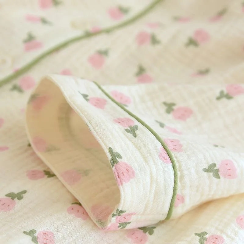 2023 Winter Women's Long Sleeved Pants Pajamas 100% Cotton Tulip Printing Home Service Set Simple Comfortable Pajamas Set