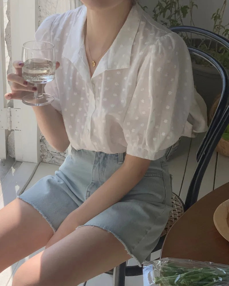 Shirts Women short sleeve V-Neck blouse shirts and tops  Korean Style Womens Clothing Elegant Leisure Chiffon blouses