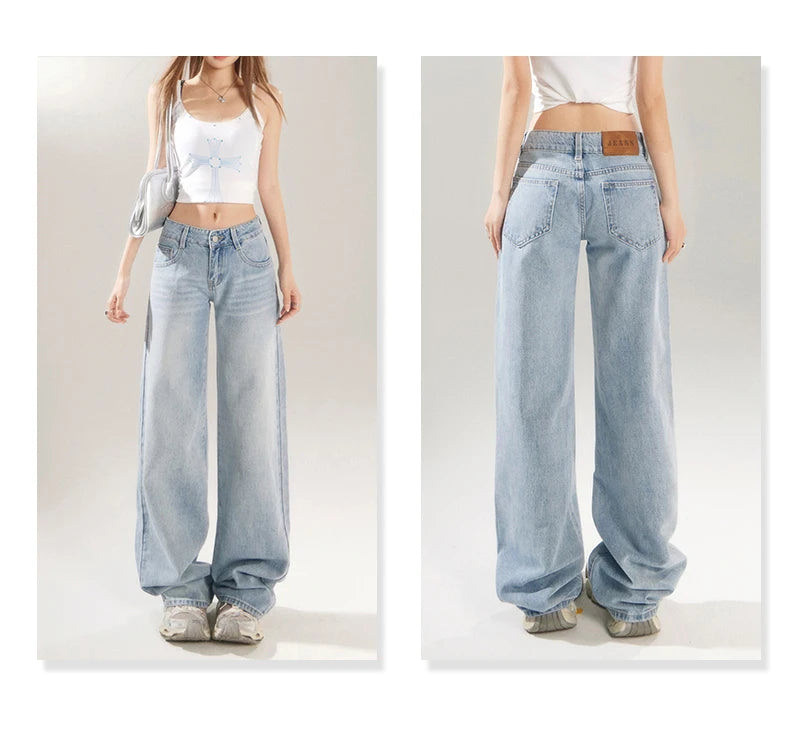 KSTUN 2025 Spring Women Wide Leg  Jeans Streetwear Loose Straight Denim Pants Vintage Low Waist Jeans For Woman Dragging Pants