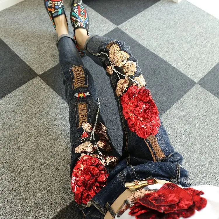 Women Jeans 2026 Spring Autumn Rose Jeans Women's High Waist Slimming Fashion Shorts