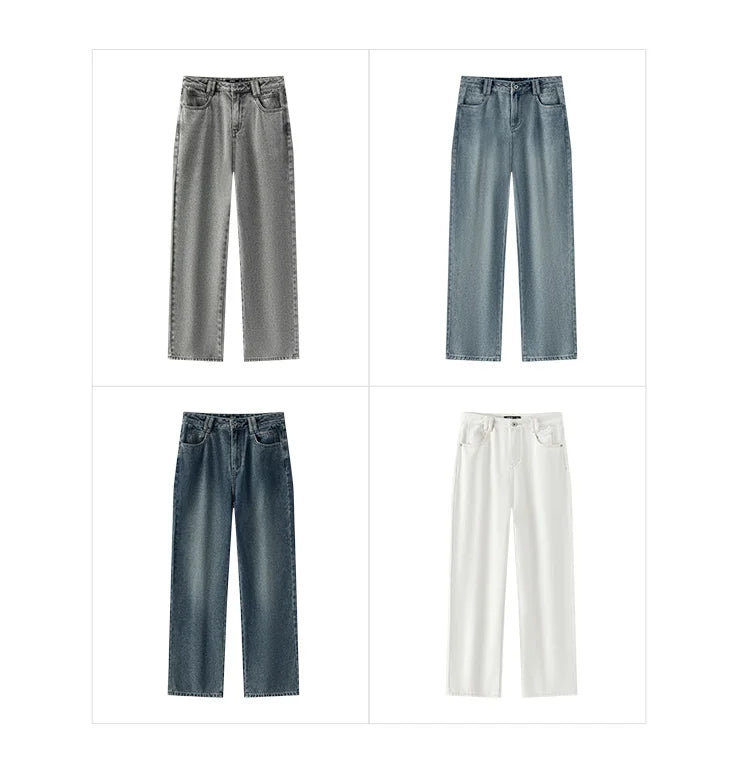 Semir Jeans Women Heightening Pure Cotton Long Trousers Autumn 2024 New Flesh-hiding Wide-leg Trousers
