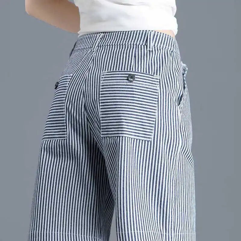 Striped Jeans Women's New Style Spring and Autumn Korean Style Women's Pants Straight Loose Trousers Wide-leg Pants for Women
