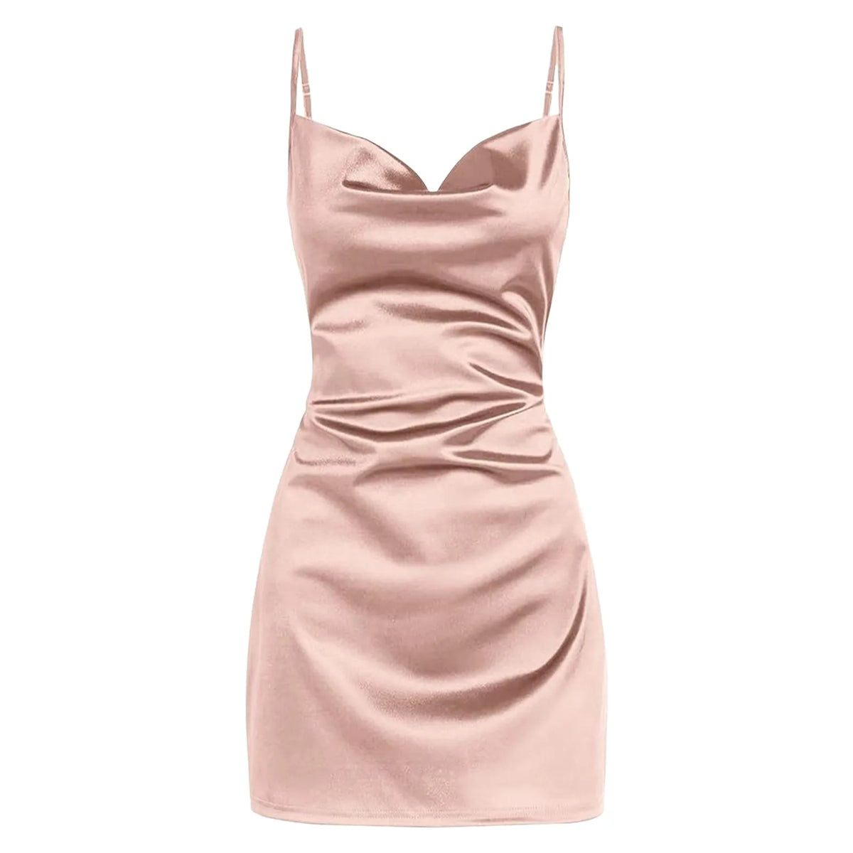 Satin Slip Dress Women Silk Low Cut Smocked Solid Color Party Dresses Cowl Neck Backless Mini Dress Nightclub Short Vestidos