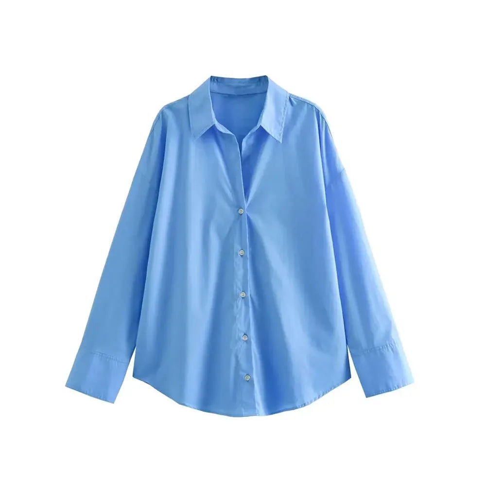 Oversized Poplin Shirts for Women, Long Sleeve, Button-up, Loose Female Blouses, Chic Tops, Fashion