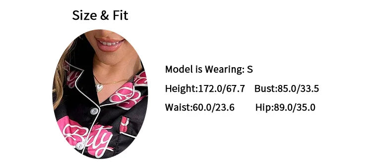 Cute Cat Print Pajama for Women Satin Long Sleeve Lapel Collar Tops & Pants Pyjama Loungewear for Fall Ladies Sleepwear Pj Sets