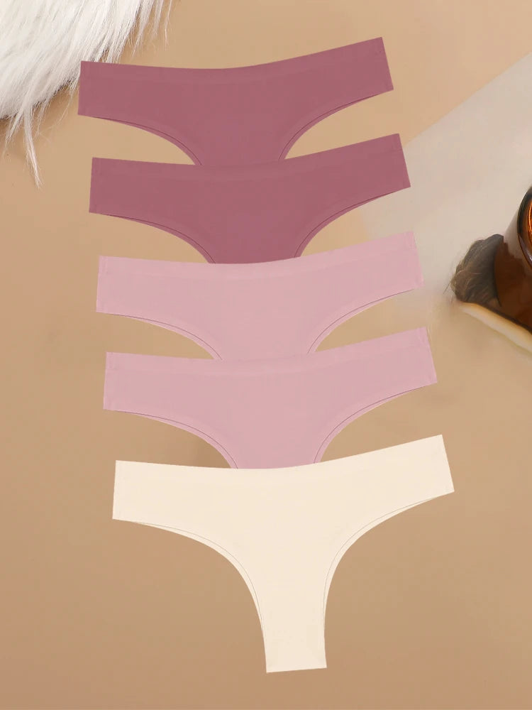 5Pcs Seamless Ultra-thin Underwear Women's Maillard Thongs Sexy Low Waist Brazilian Panties Female Ice Silk Invisible Lingerie