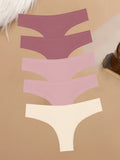 5Pcs Seamless Ultra-thin Underwear Women's Maillard Thongs Sexy Low Waist Brazilian Panties Female Ice Silk Invisible Lingerie