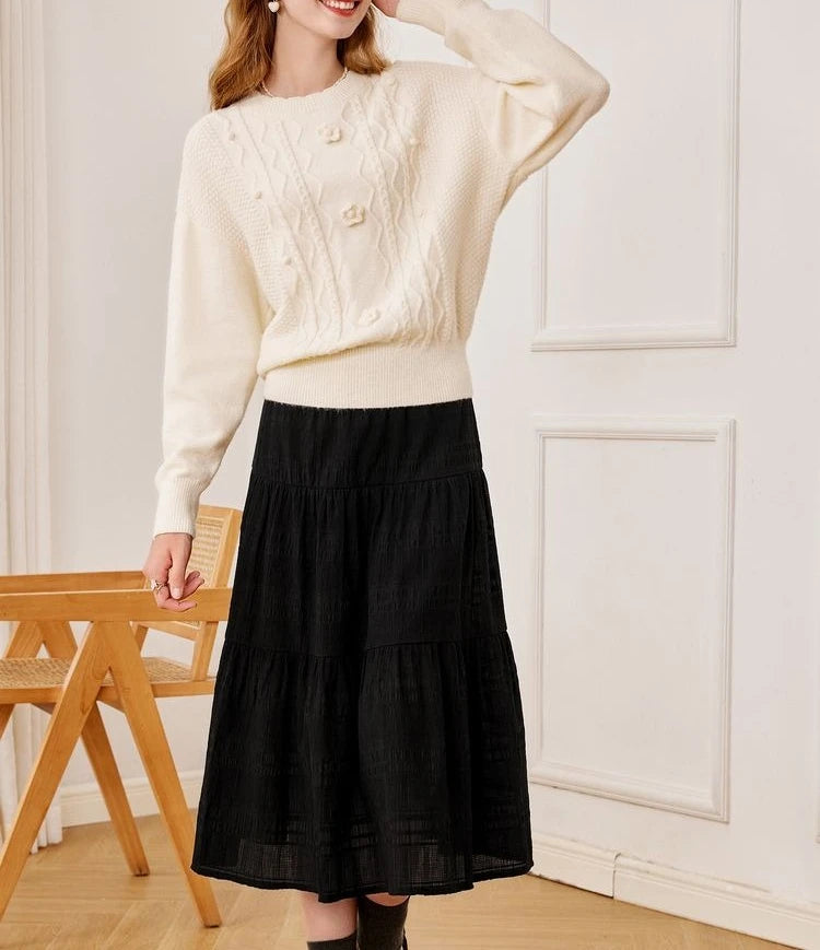 Fashion Women's Clothing 2025 Autumn  Winter New Style Temperament Reducing Loose Flower Embroidered Round Neck Sweater Knit Top