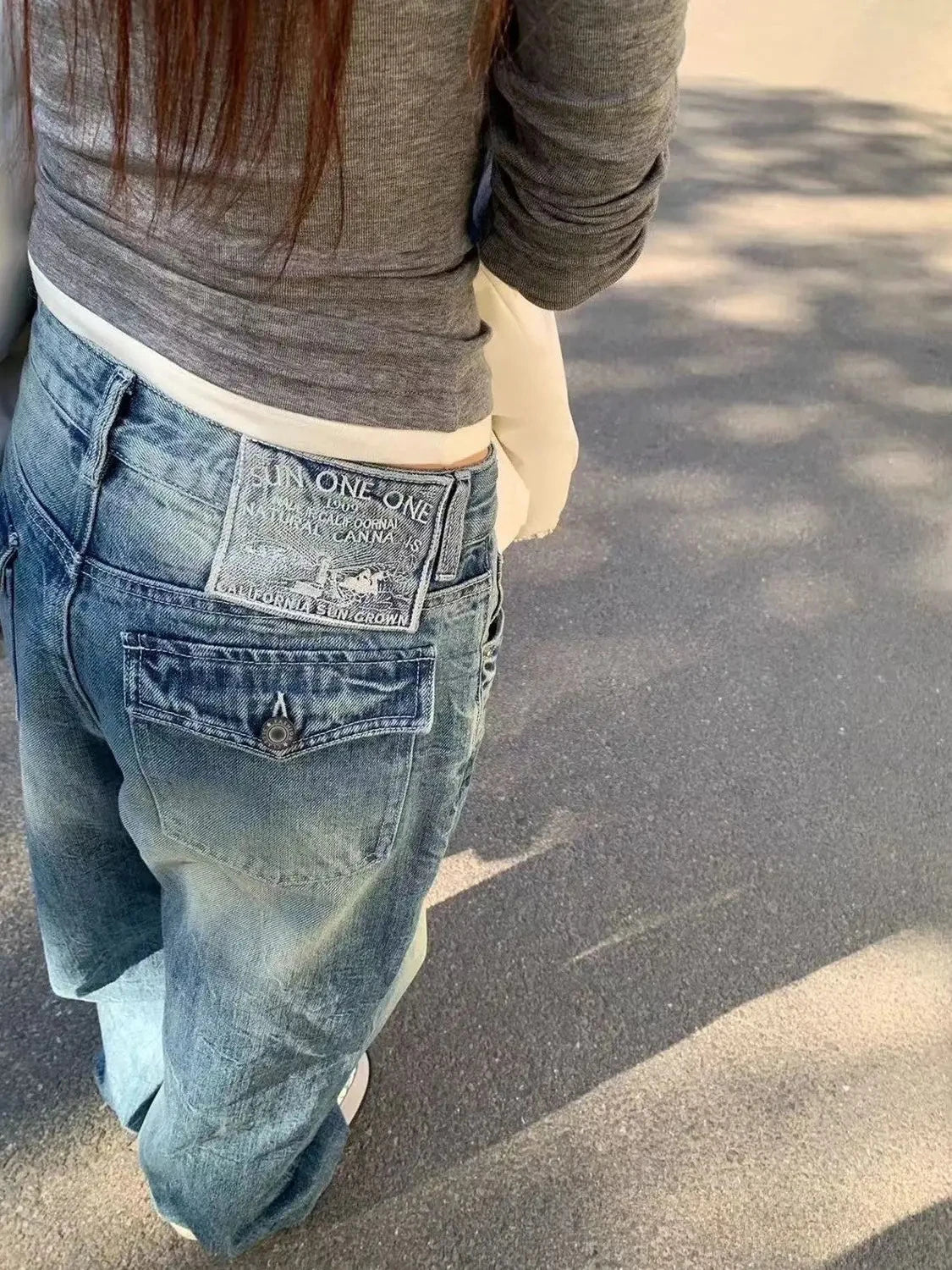 Women American Retro Baggy Jeans Streetwear Wide Leg Denim Pants Wide Fit Y2K High Street Harajuku Tide 2000s Trousers
